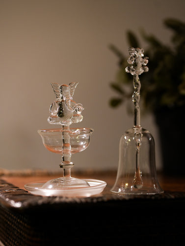 Fine Glass Ganesha Diya & Bell (Set of 2)