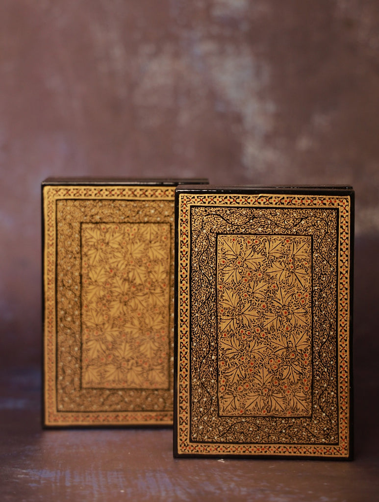 Fine Kashmiri Art Flat Utility Boxes (Set of 2) - Black & Gold