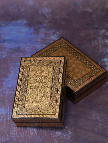 Fine Kashmiri Art Flat Utility Boxes (Set of 2) - Black & Gold