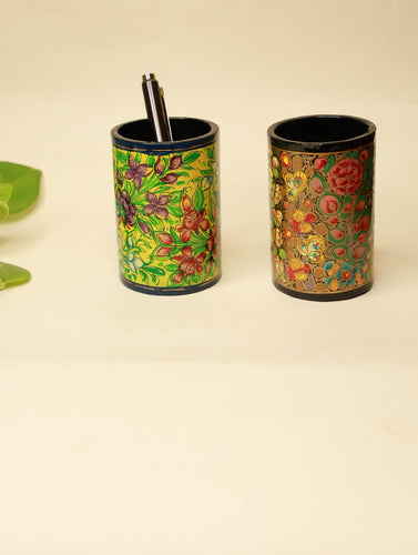 Fine Kashmiri Art Pen Stands (Set of 2) - Flora