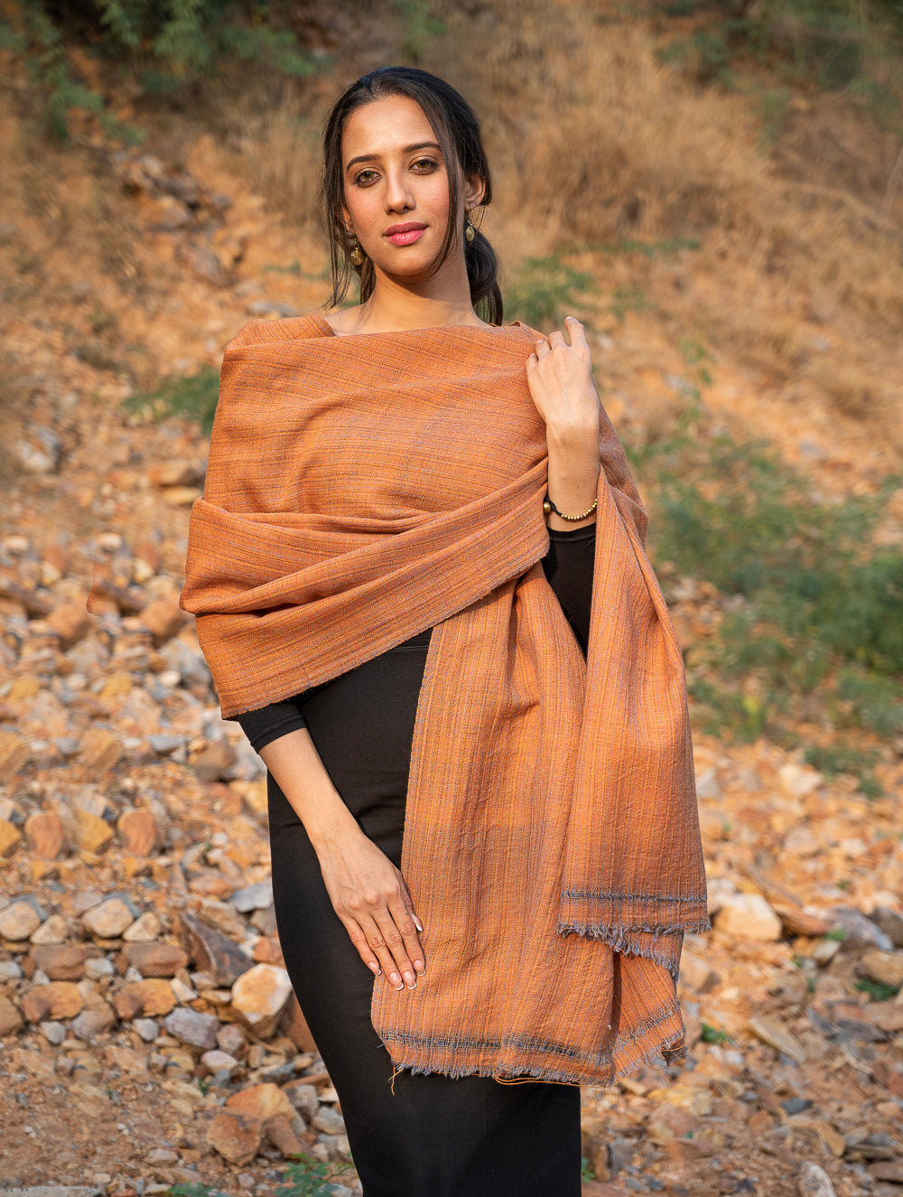 Load image into Gallery viewer, Fine, Soft Himachal Wool Plain Shawl - Pale Orange