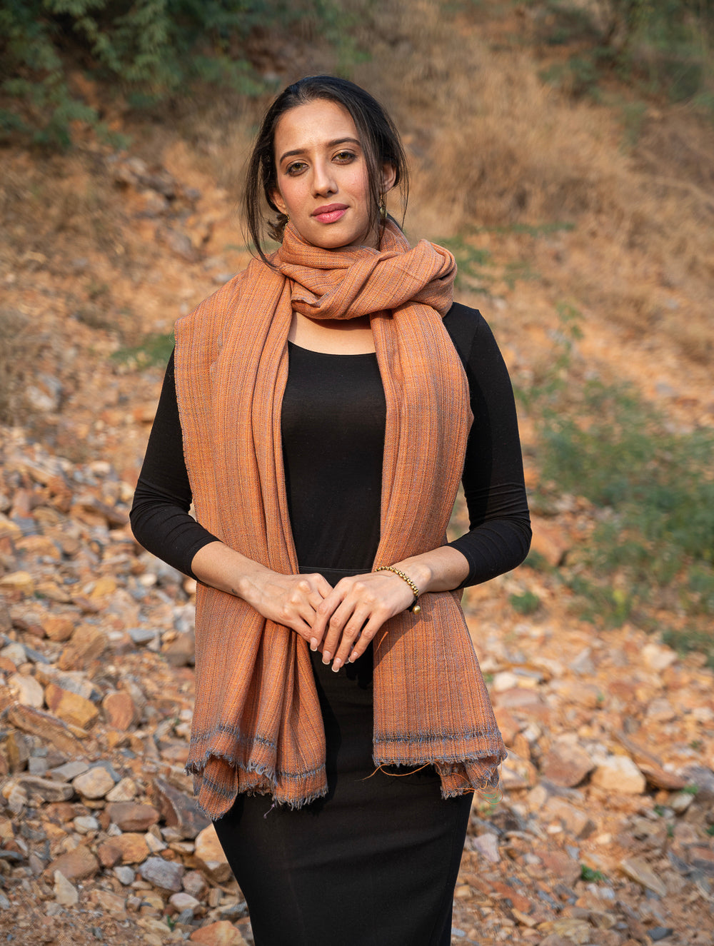 Load image into Gallery viewer, Fine, Soft Himachal Wool Plain Shawl - Pale Orange
