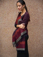 Load image into Gallery viewer, Fine, Soft Himachal Wool Striped Stole - Wine Red