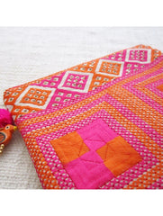 Fuchsia Orange Square Emb Pouch