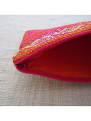 Fuchsia Orange Square Emb Pouch