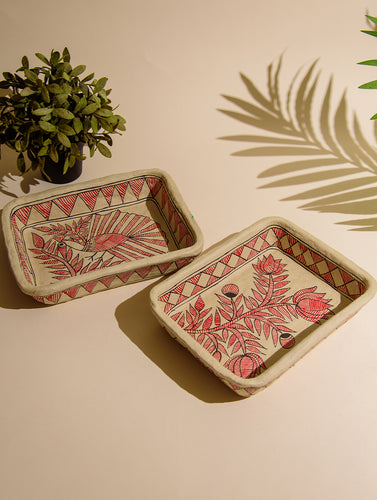 Madhubani Art Papier Mache - Multi-Utility Trays (Set of 2)