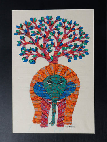 Gond Art Painting on Silk with Mount - The India Craft House 