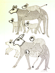 Gond Art Painting - Animals (14.5" x 10") - The India Craft House 