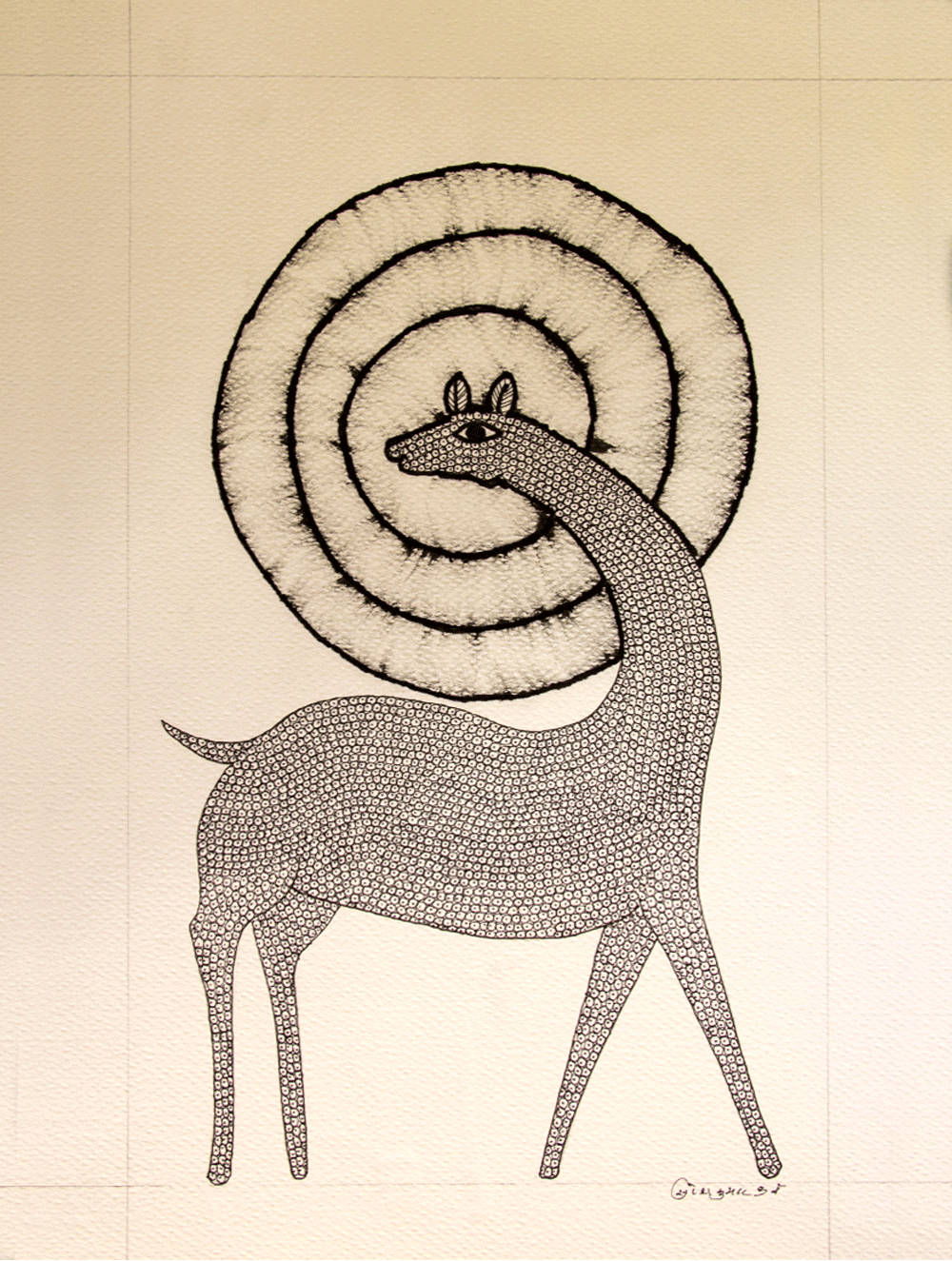 Load image into Gallery viewer, Gond Art Painting - Deer &amp; Sun (14.5&quot; x 10&quot;) - The India Craft House 