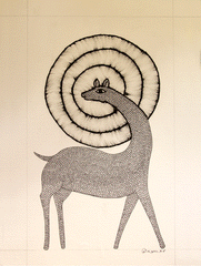 Gond Art Painting - Deer & Sun (14.5" x 10") - The India Craft House 