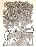 Gond Art Painting - Deers & Tree (14.5