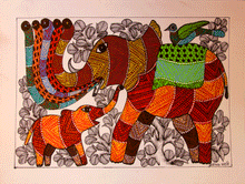 Load image into Gallery viewer, Gond Art Painting - Elephants (14.5&quot; x 10&quot;) - The India Craft House 