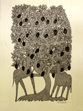 Gond Art Painting - Mango Tree & Deer (14.5