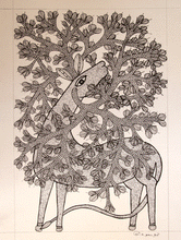 Load image into Gallery viewer, Gond Art Painting - Tree &amp; Deer (14.5&quot; x 10&quot;) - The India Craft House 