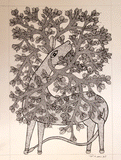 Gond Art Painting - Tree & Deer (14.5
