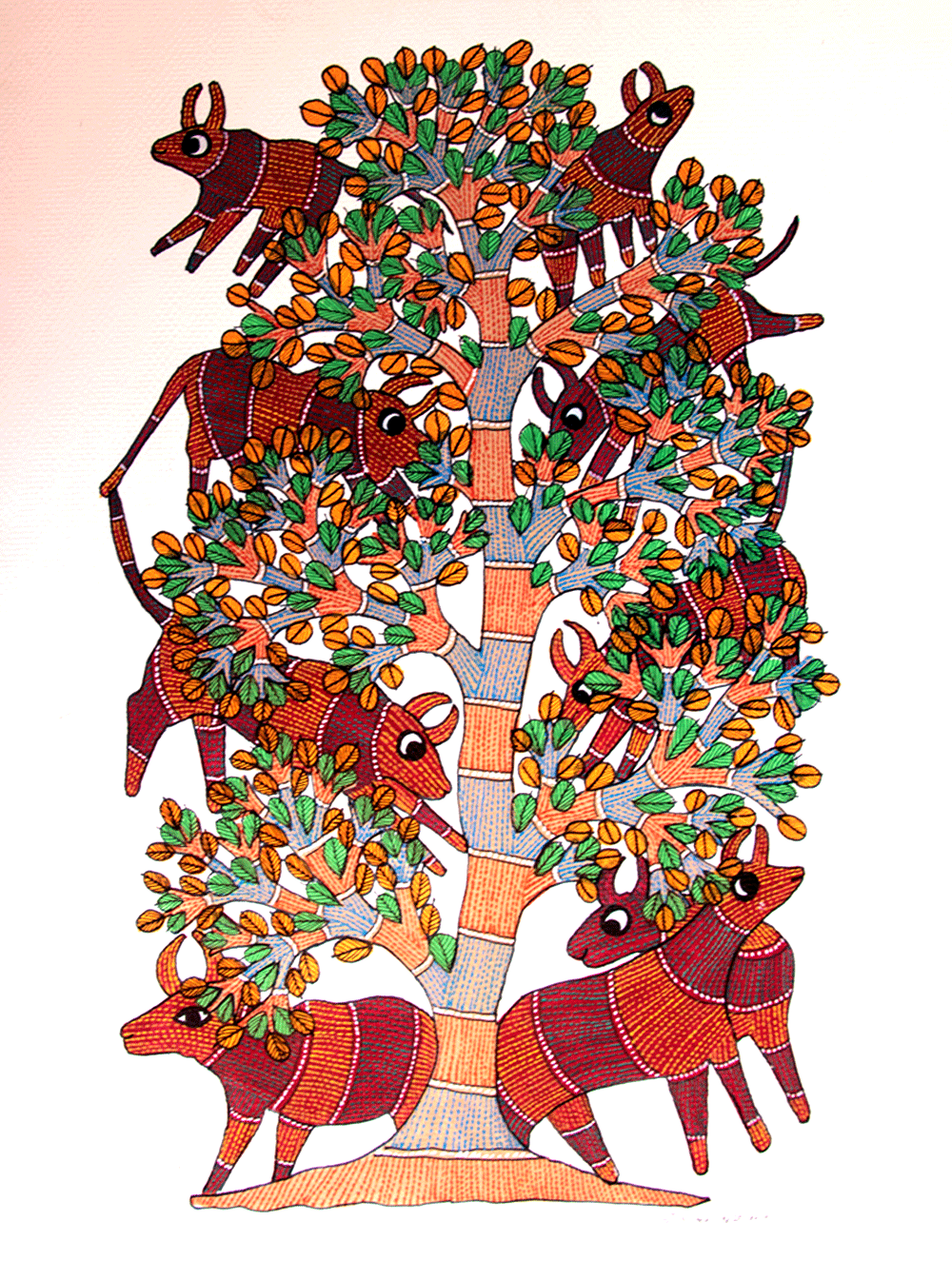 Load image into Gallery viewer, Gond Art Painting Large (20&quot; x 14&quot;) - Tree &amp; Deers - The India Craft House 