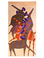 Gond Art Painting Large (30"x18") - Animals - The India Craft House 