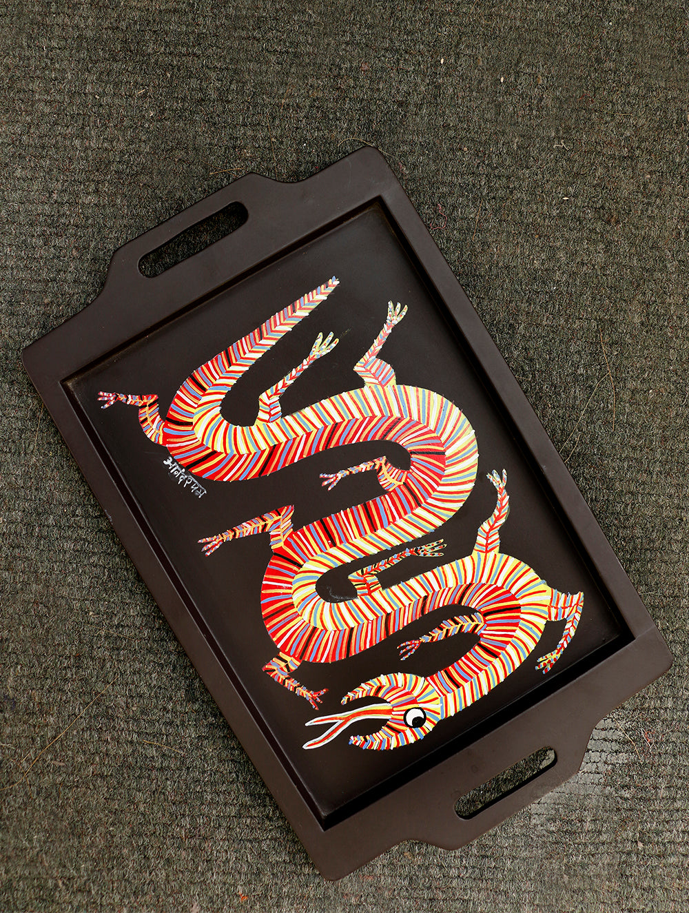 Gond Art Hand Painted Tray - The India Craft House 