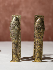 Hand Crafted Ornate Dhokra Craft Door Handles - Fish, (Set of 2)