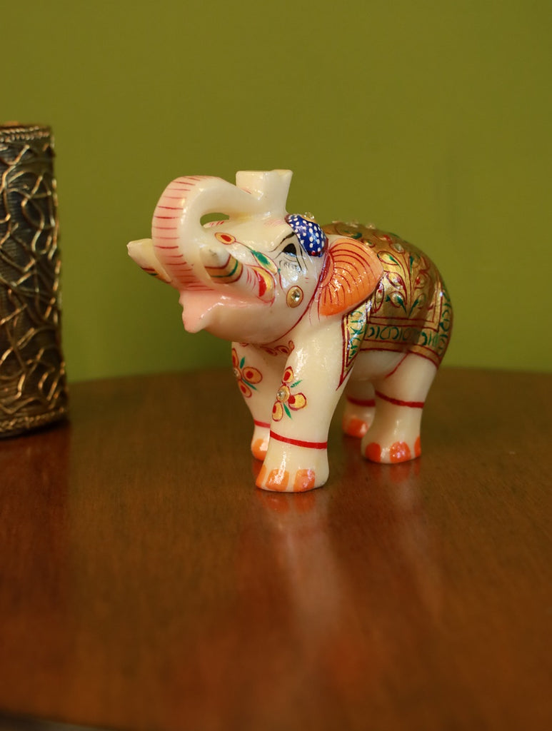 Hand Painted Rajasthani Art Marble Curio - Elephant