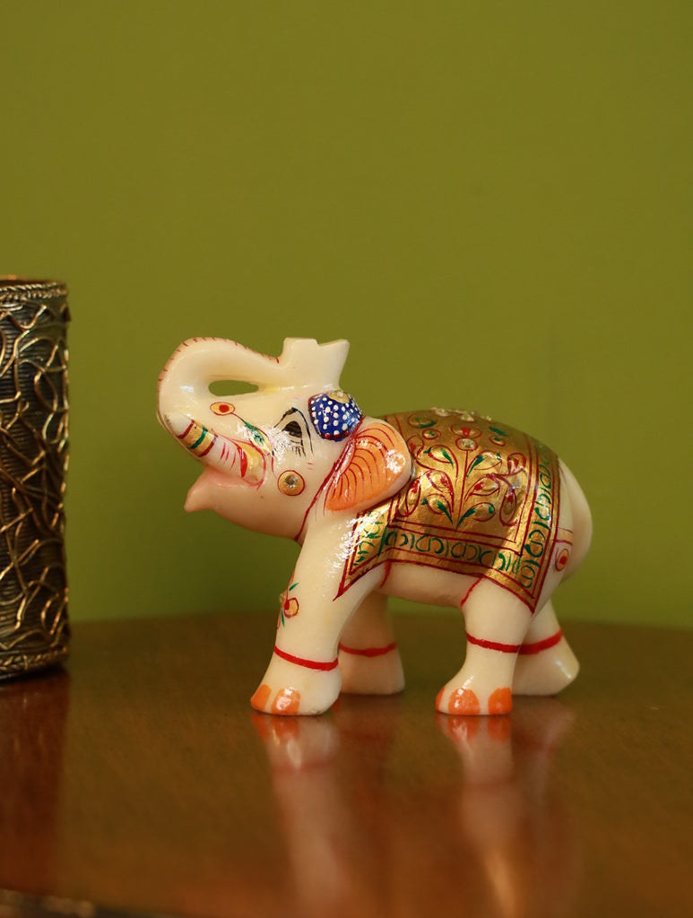 Hand Painted Rajasthani Art Marble Curio - Elephant