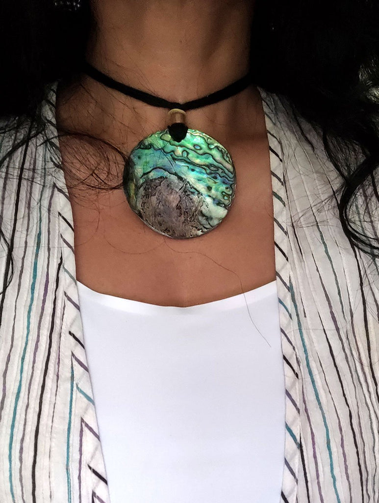 Handcrafted Abalone Shell Pendant on Thread - Round