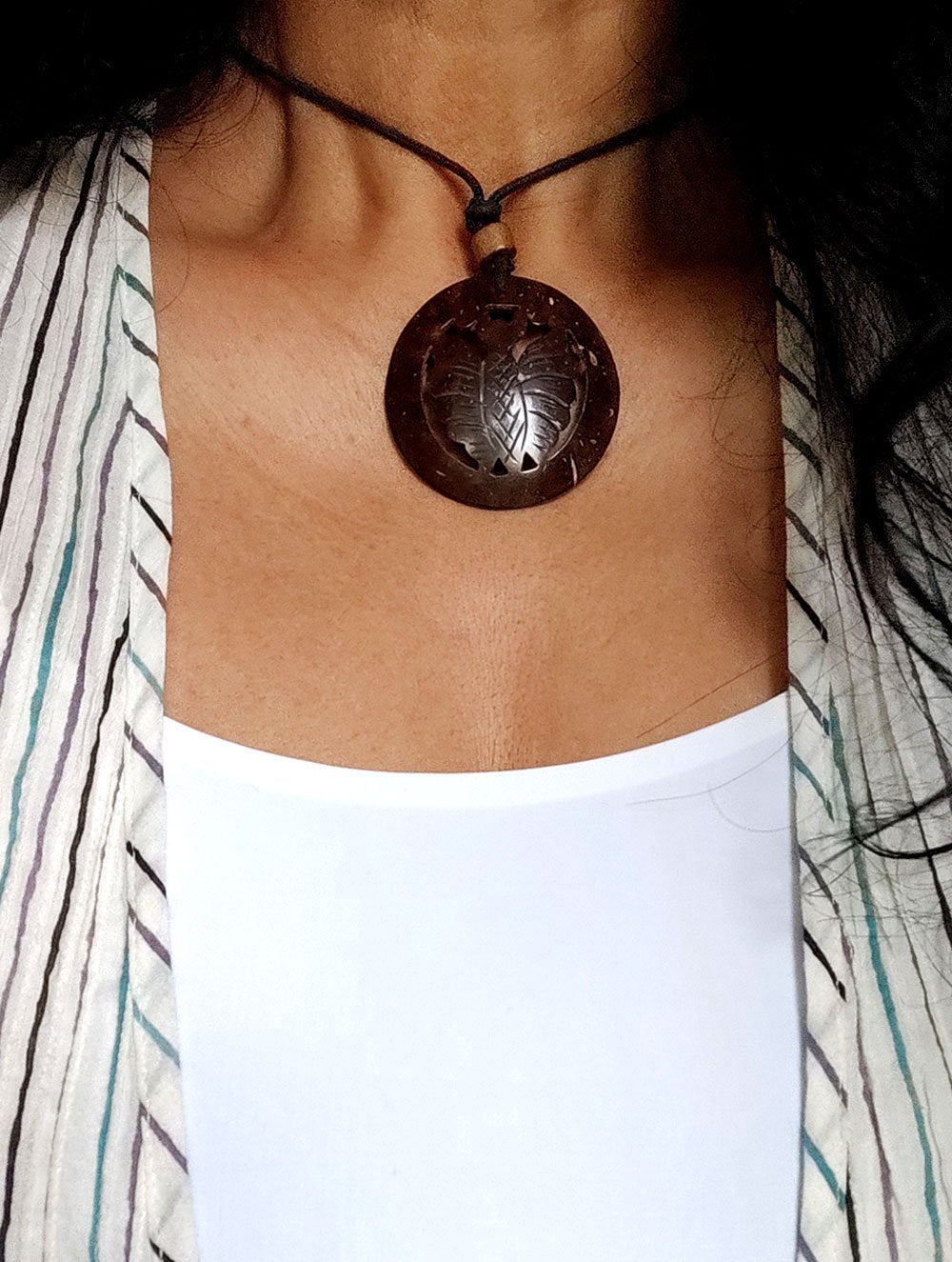 Load image into Gallery viewer, Handcrafted Coconut Shell Pendant on Thread - Butterfly