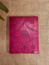Load image into Gallery viewer, Handcrafted Cutwork Leather Diary - Magenta (Handmade Paper)
