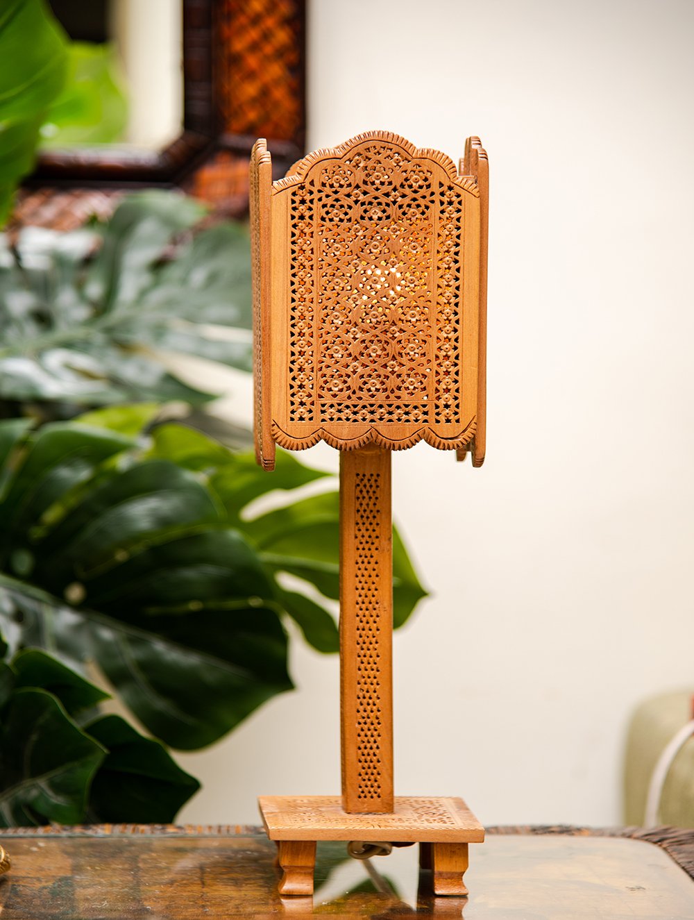 Load image into Gallery viewer, Handcrafted Jaaliwork Wooden Lamp (Large)