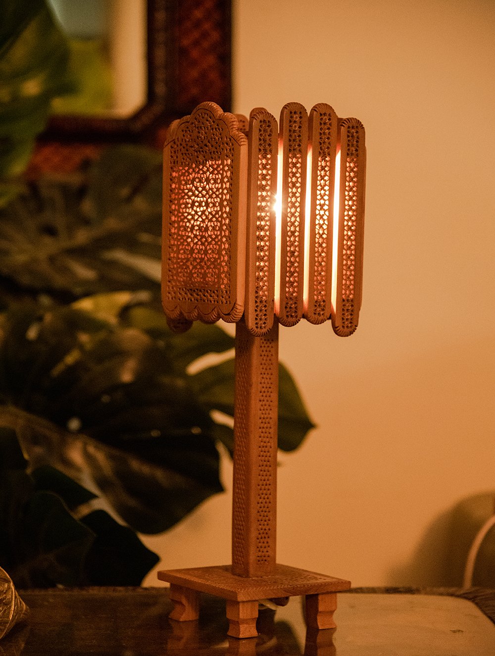 Handcrafted Jaaliwork Wooden Lamp (Large)