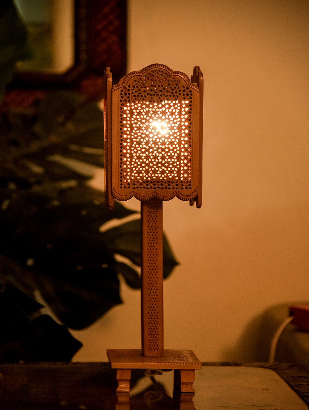 Load image into Gallery viewer, Handcrafted Jaaliwork Wooden Lamp (Large)