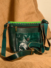 Load image into Gallery viewer, Handcrafted Jawaja Leather Bag with Cloth Woven Patch