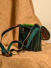 Load image into Gallery viewer, Handcrafted Jawaja Leather Bag with Cloth Woven Patch