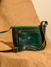 Load image into Gallery viewer, Handcrafted Jawaja Leather Bag with Cloth Woven Patch