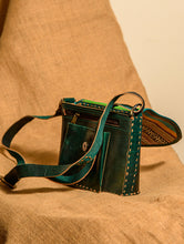 Load image into Gallery viewer, Handcrafted Jawaja Leather Bag with Cloth Woven Patch