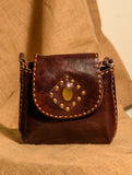 Handcrafted Jawaja Leather Bag with Contrast Hand Stitch Detail