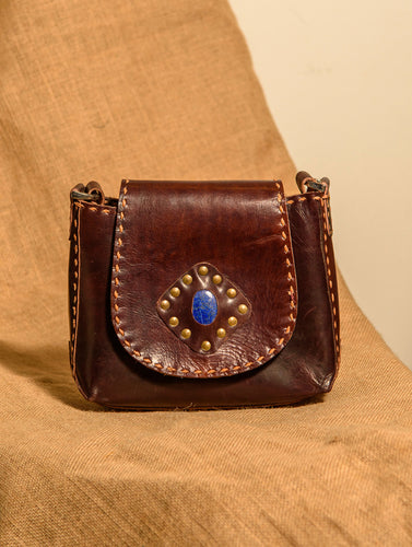 Handcrafted Jawaja Leather Bag with Contrast Hand Stitch Detail