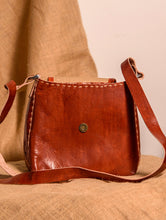 Load image into Gallery viewer, Handcrafted Jawaja Leather Bag with Hand Embroidered Patch