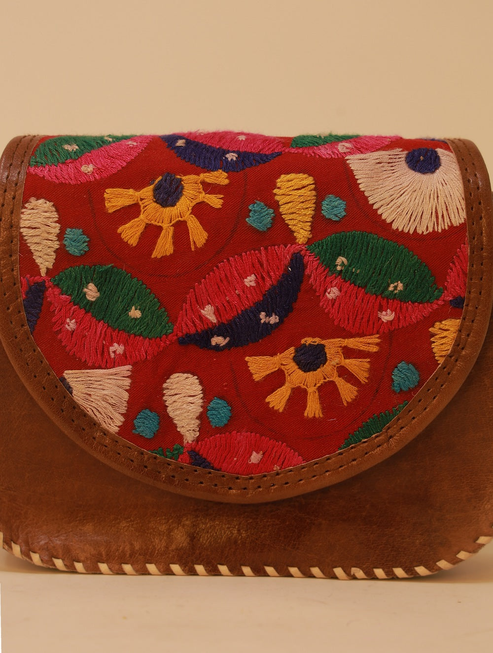 Load image into Gallery viewer, Handcrafted Jawaja Leather Bag with Hand Embroidered Patch - LVC2S