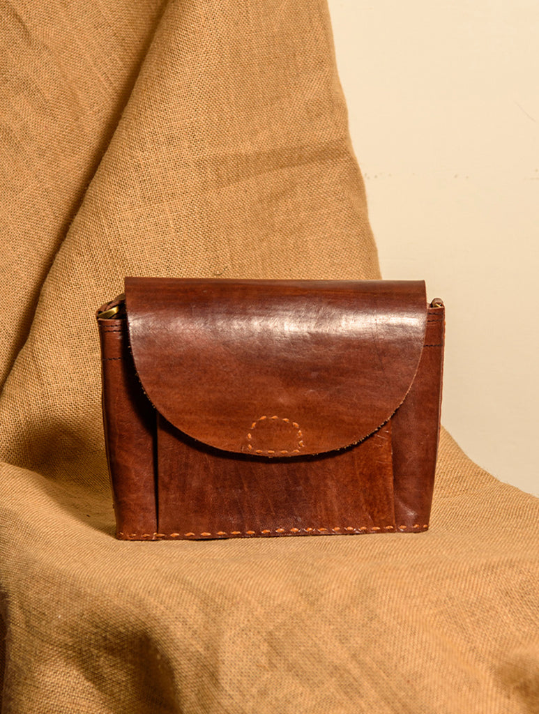 Handcrafted Jawaja Leather Bag with Hand Stitch Detail