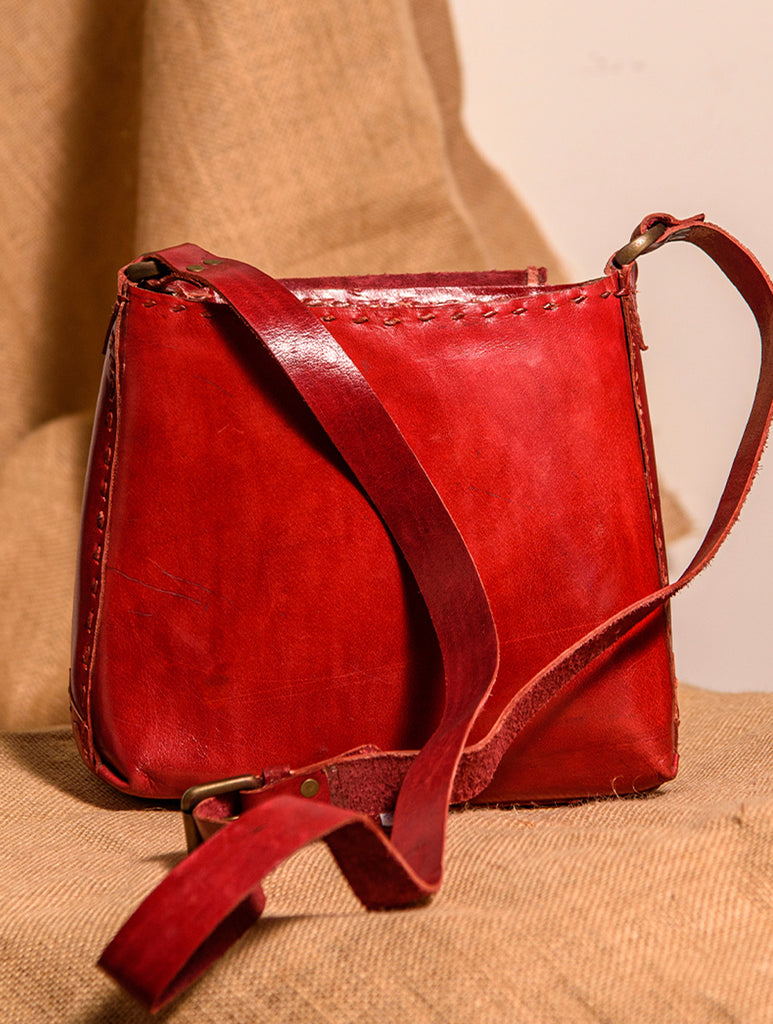 Handcrafted Jawaja Leather Bag with Hand Stitch Detail