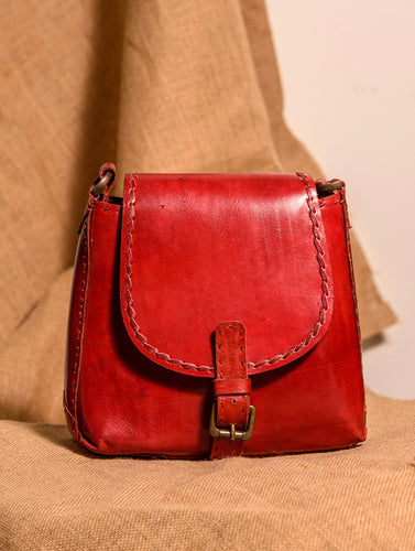Handcrafted Jawaja Leather Bag with Hand Stitch Detail