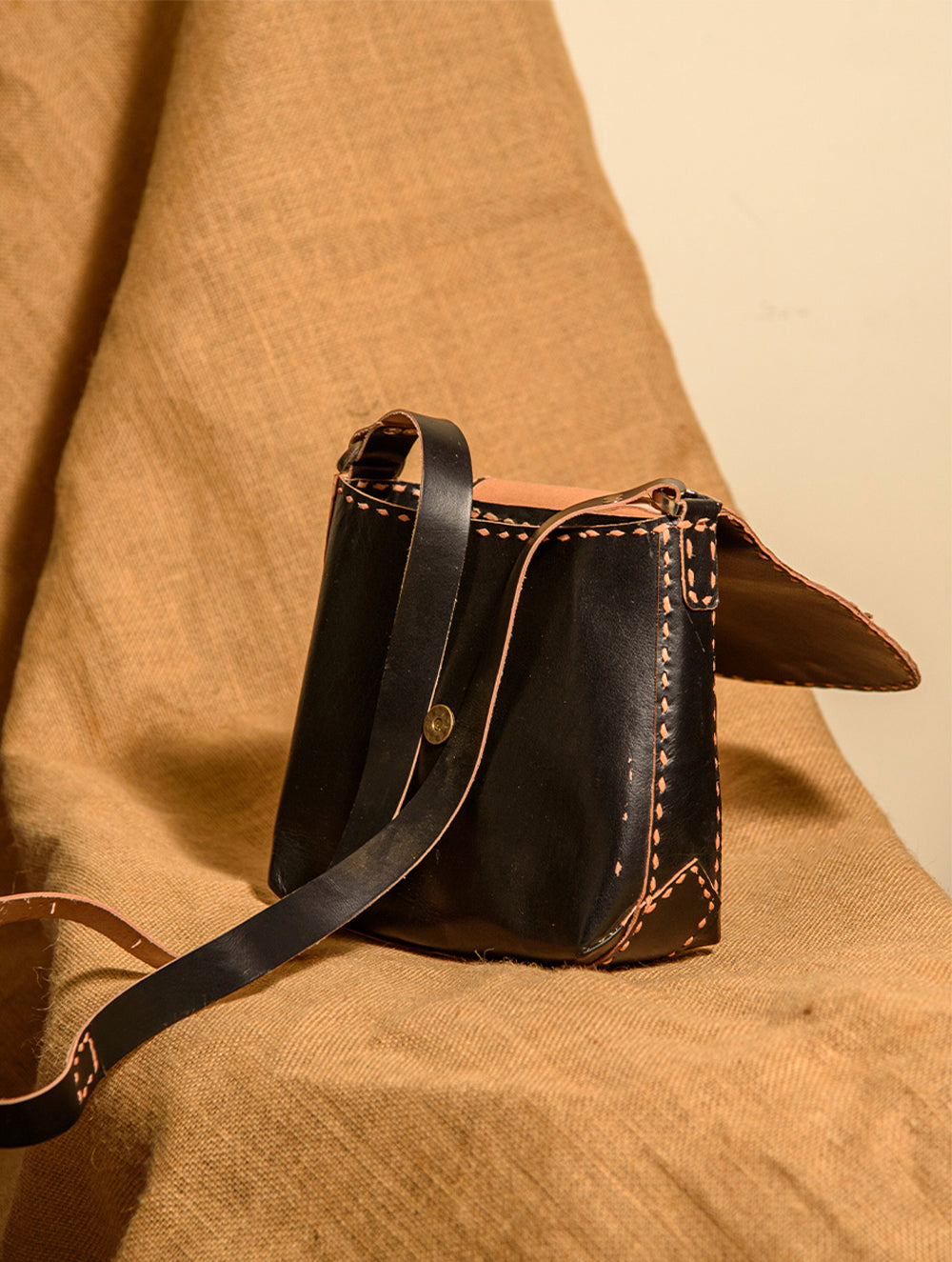 Load image into Gallery viewer, Handcrafted Jawaja Leather Bag with Hand Stitch Detail