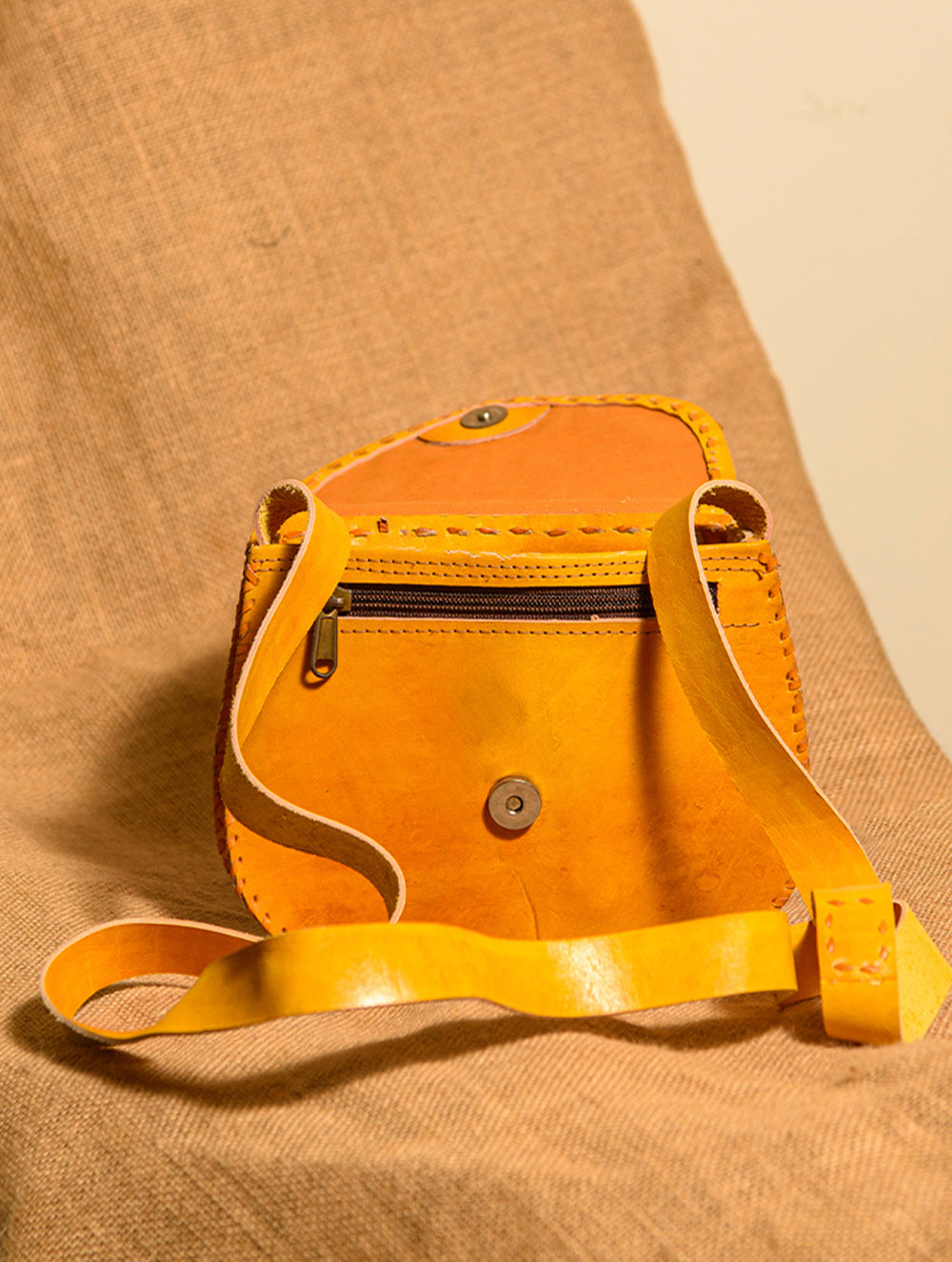 Handcrafted Jawaja Leather Bag with Hand Stitch Detail