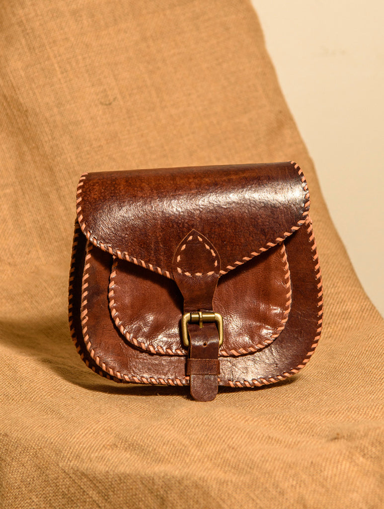 Handcrafted Jawaja Leather Bag with Hand Stitch Detail