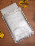 Handcrafted Jawaja Leather Craft Laptop Sleeve with Hand Stitch Detail - Silver
