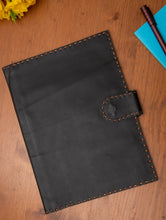 Load image into Gallery viewer, Handcrafted Jawaja Leather Craft Utility Folder with Hand Stitch Detail - Black &amp; Brown