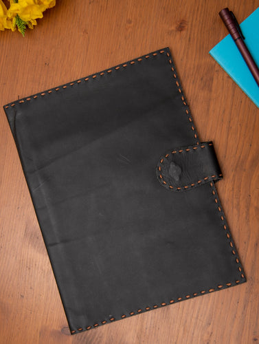 Handcrafted Jawaja Leather Craft Utility Folder with Hand Stitch Detail - Black & Brown