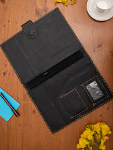 Load image into Gallery viewer, Handcrafted Jawaja Leather Craft Utility Folder with Hand Stitch Detail - Black &amp; Brown