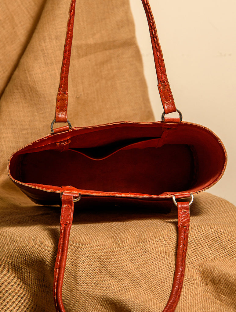 Handcrafted Jawaja Leather Tote Bag with Front Pocket
